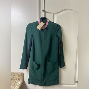 NWT Burberry women's dark green zoya two-tone shift dress